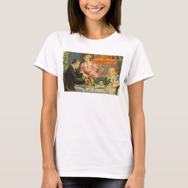 Vintage Christmas, Victorian Family Dinner T-Shirt (Front)