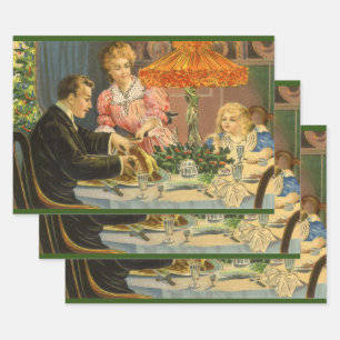 Vintage Christmas, Victorian Family Dinner Wrapping Paper Sheets
