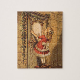 Vintage Christmas Victorian Girl Hanging a Garland Jigsaw Puzzle