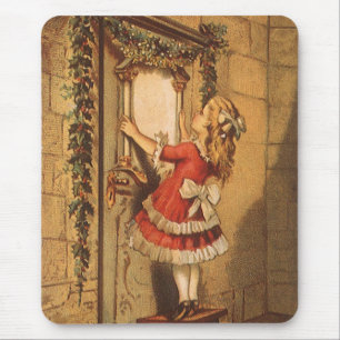 Vintage Christmas Victorian Girl Hanging a Garland Mouse Pad