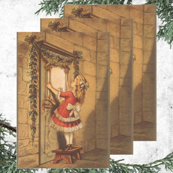 Vintage Christmas Victorian Girl Hanging A Garland Wrapping Paper Sheets by ChristmasCafe at Zazzle