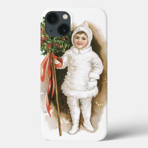 Vintage Christmas Victorian Girl with Holly iPhone 13 Case