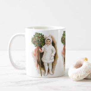Vintage Christmas, Victorian Girl with Holly Coffee Mug