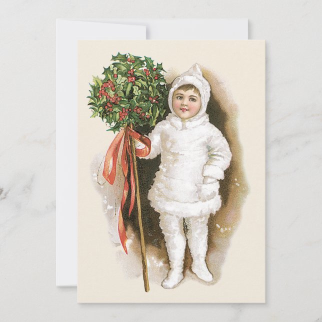 Vintage Christmas, Victorian Girl with Holly Invitation (Front)