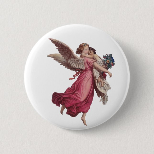 Vintage Christmas, Victorian Guardian Angel Button (Front)