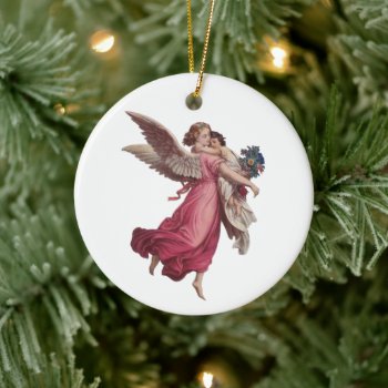 Vintage Christmas  Victorian Guardian Angel Ceramic Ornament by ChristmasCafe at Zazzle