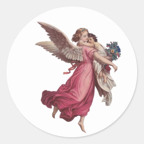 Vintage Christmas Victorian Guardian Angel Classic Round Sticker