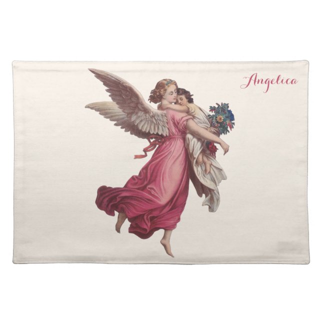 Vintage Christmas, Victorian Guardian Angel Cloth Placemat (Front)