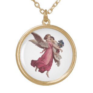 Vintage Christmas, Victorian Guardian Angel Gold Plated Necklace
