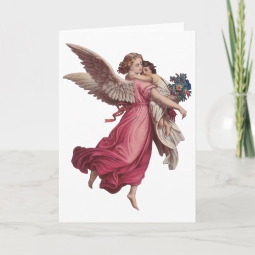 Vintage Christmas Victorian Guardian Angel Holiday Card