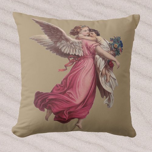 Vintage Christmas Victorian Guardian Angel Throw Pillow