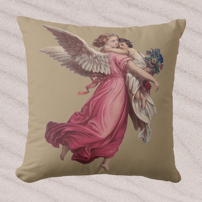 Vintage Christmas, Victorian Guardian Angel Throw Pillow (Creator Uploaded)