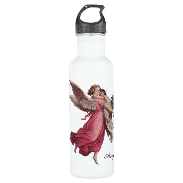 Vintage Christmas, Victorian Guardian Angel Water Bottle (Front)