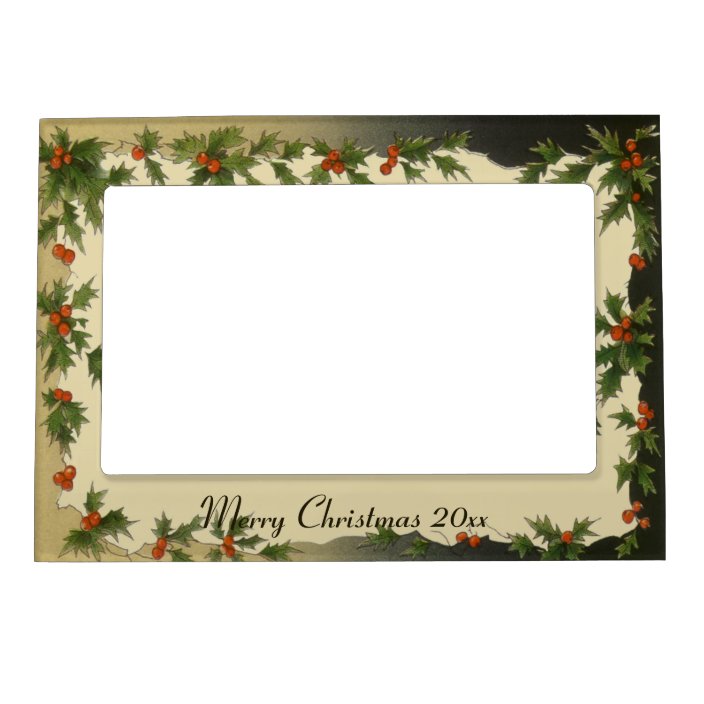 Vintage Christmas Victorian Holly Leaves Berries Magnetic Frame Zazzle Com