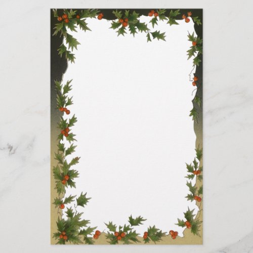 Vintage Christmas Victorian Holly Leaves Berries Stationery