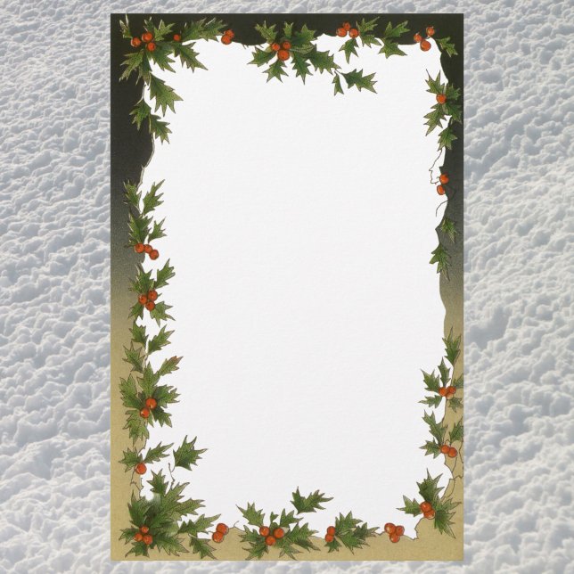 Vintage Christmas, Victorian Holly Leaves Berries Stationery (Creator Uploaded)