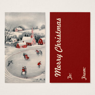 Vintage Christmas, Victorian Ice Skaters on Pond