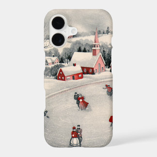 Vintage Christmas, Victorian Ice Skaters on Pond iPhone 17 Case