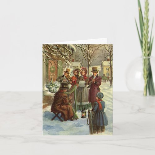 Vintage Christmas Victorian Musicians Caroling Holiday Card