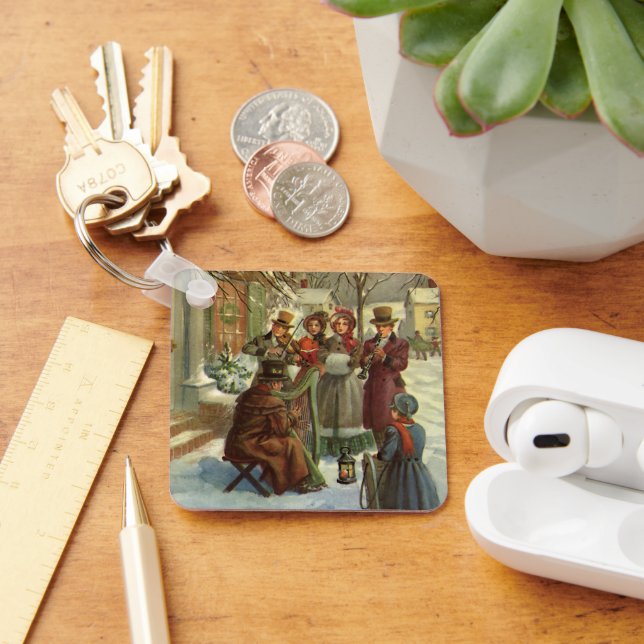 Vintage Christmas, Victorian Musicians Caroling Keychain (Desk)