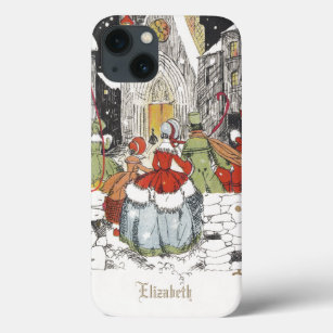 Vintage Christmas, Victorian People at Church iPhone 13 Case