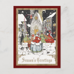 Vintage Christmas, Victorian People at Church Holiday Postcard