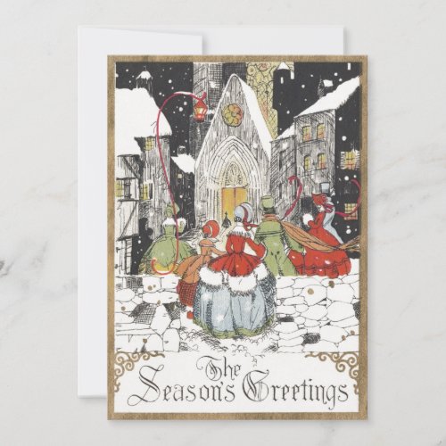 Vintage Christmas Victorian People Going to Church Holiday Card