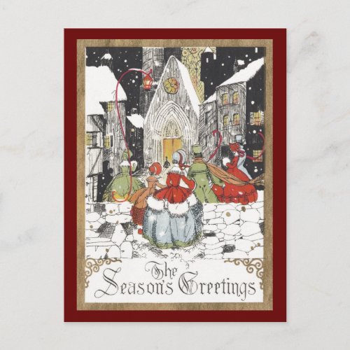 Vintage Christmas Victorian People Going to Church Holiday Postcard