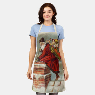 Vintage Christmas Victorian Saint Nicholas on Roof Apron