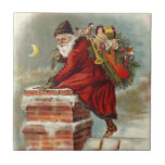 Vintage Christmas Victorian Saint Nicholas on Roof Ceramic Tile<br><div class="desc">Vintage illustration Victorian Era Christmas holiday design featuring Saint Nicholas on a rooftop climbing down a snow covered chimney with a sack full of toys on Christmas Eve.</div>