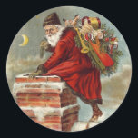 Vintage Christmas Victorian Saint Nicholas on Roof Classic Round Sticker<br><div class="desc">Vintage illustration Victorian Era Christmas holiday design featuring Saint Nicholas on a rooftop climbing down a snow covered chimney with a sack full of toys on Christmas Eve.</div>