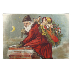 Vintage Christmas Victorian Saint Nicholas on Roof Cloth Placemat