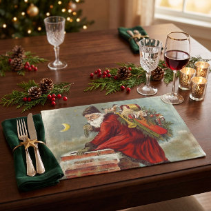 Vintage Christmas Victorian Saint Nicholas on Roof Cloth Placemat