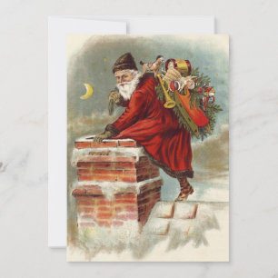 Vintage Christmas Victorian Saint Nicholas on Roof Invitation