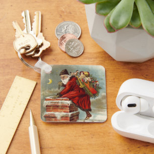 Vintage Christmas Victorian Saint Nicholas on Roof Keychain