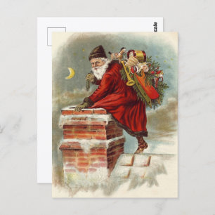 Vintage Christmas Victorian Saint Nicholas on Roof Postcard