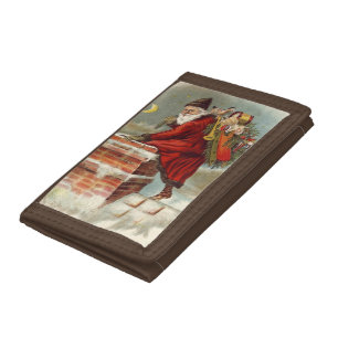 Vintage Christmas Victorian Saint Nicholas on Roof Tri-fold Wallet