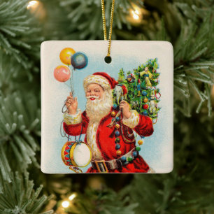 Vintage Christmas, Victorian Santa Claus Balloons Ceramic Ornament