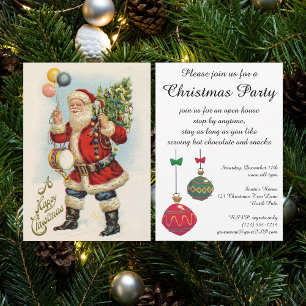 Vintage Christmas, Victorian Santa Claus Balloons Invitation