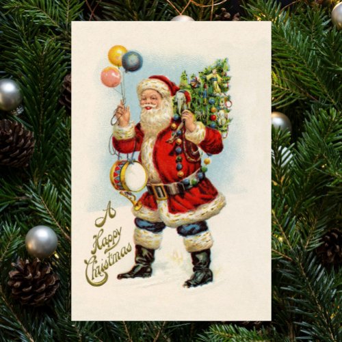 Vintage Christmas Victorian Santa Claus Balloons Poster