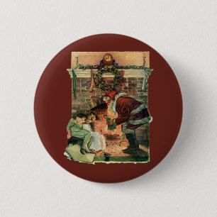 Vintage Christmas, Victorian Santa Claus Children Button