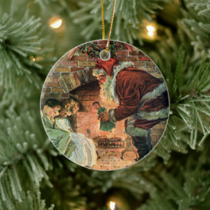 Vintage Christmas, Victorian Santa Claus Children Ceramic Ornament