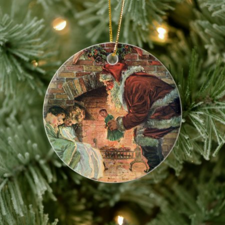 Vintage Christmas, Victorian Santa Claus Children Ceramic Ornament