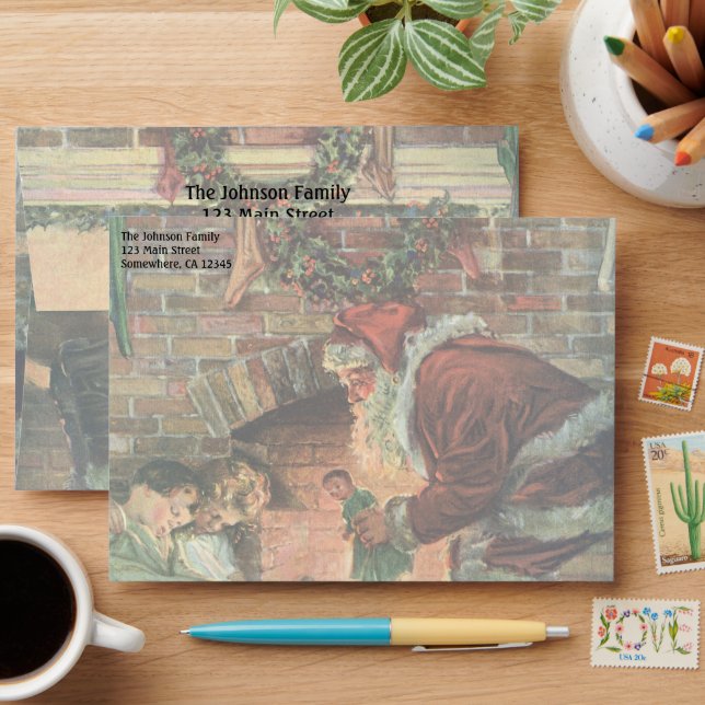 Vintage Christmas, Victorian Santa Claus Children Envelope (Desk)