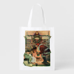 Vintage Christmas, Victorian Santa Claus Children Grocery Bag