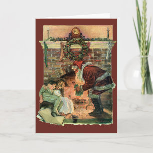 Vintage Christmas, Victorian Santa Claus Children Holiday Card