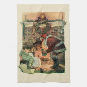 Vintage Christmas, Victorian Santa Claus Children Kitchen Towel