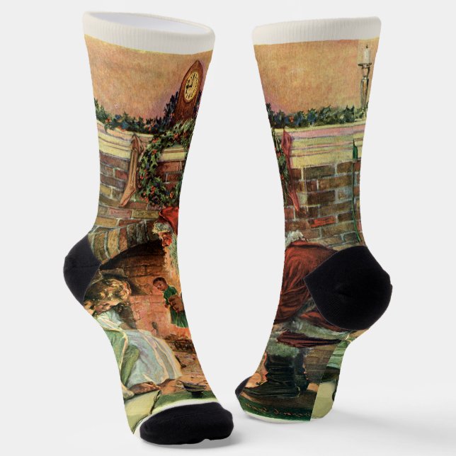Vintage Christmas, Victorian Santa Claus Children Socks (Angled)