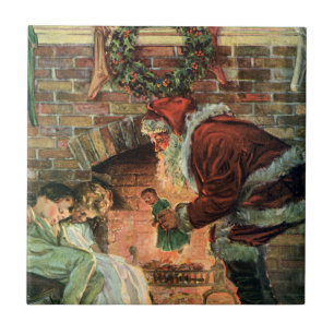 Vintage Christmas, Victorian Santa Claus Children Tile