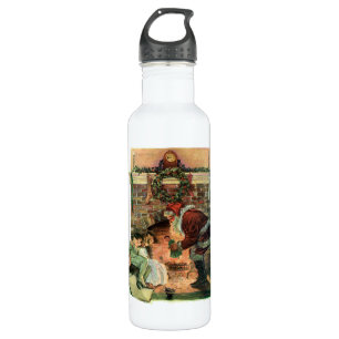 Vintage Christmas, Victorian Santa Claus Children Water Bottle